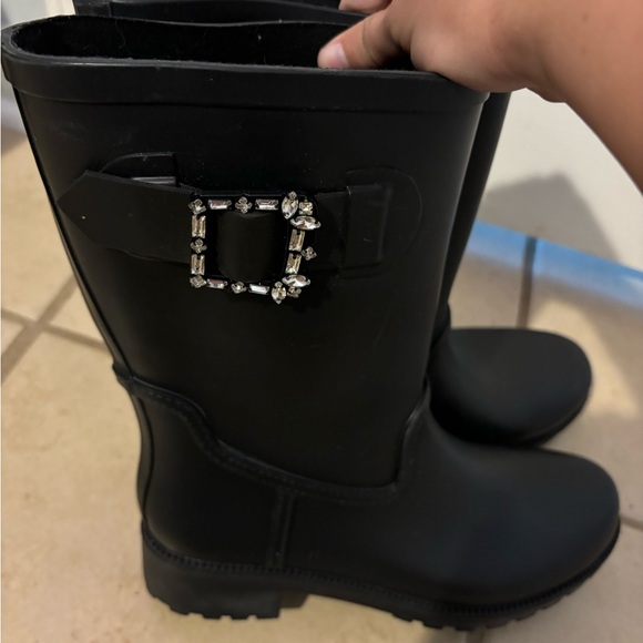 Time and Tru Black Winter Rain Boots with Metal Embellishment - Picture 3 of 3